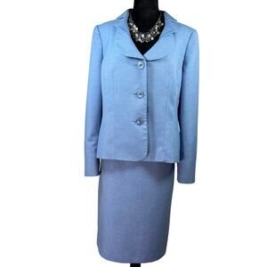 Le Suit Women’s 14 Blue Skirt Suit Blazer Jacket & Skirt Career Workwear